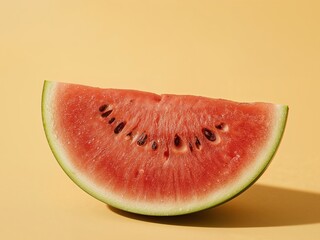 Juicy Watermelon Slice on a Sunny Yellow Background, Perfect for Summer Treats.