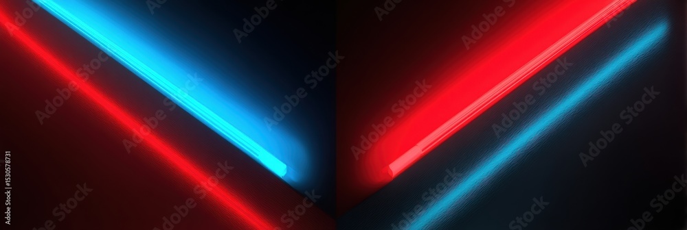 Poster neon red and blue divided bracket concept with a striking glow effect on a clear left margin design