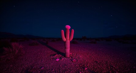 Neon Cactus Blooms at Twilight. A Desert Symphony of Color and Serenity.