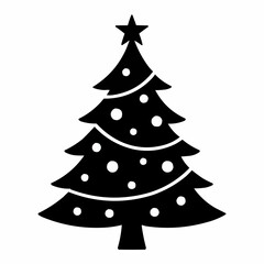 Isolated vector Christmas tree illustration with star and snow, perfect for a festive winter holiday design