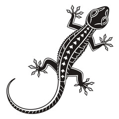Detailed black gecko shows decorative tribal art, capturing its unique texture and pattern