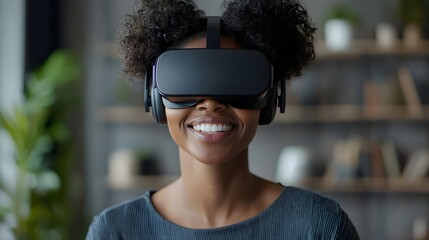 African American woman enjoying virtual reality experience