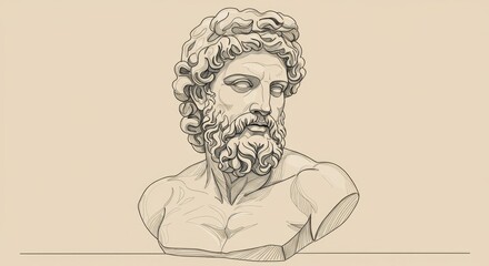 Bearded God-like Male Bust with Thick Curls