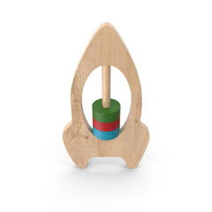 Wooden Rocket-Shaped Toy with Colorful Rings Isolated on Transparent Background