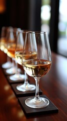 Elegant Wine Tasting Experience with Varietal Glasses on a Wooden Table