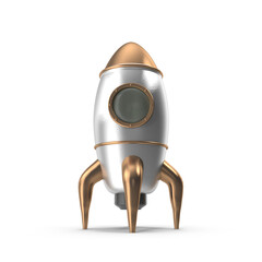 White and Gold Retro Rocket Ship with Porthole Isolated on Transparent Background