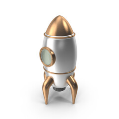 White and Gold Retro Rocket Ship with Porthole Isolated on Transparent Background