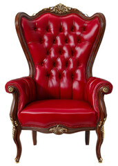 Luxurious red chair with ornate details on a white background showcasing elegance