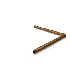 Rustic Brass Pipe with 90 Degree Elbow Joint Isolated on Transparent Background