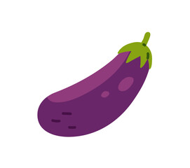 Icon of ripe eggplant. Raw aubergine, whole brinjal. Agriculture crop, vegetable, farm food for healthy eating. Organic grocery product, natural veggie. Flat isolated vector illustration on white