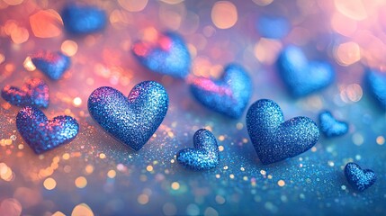 Fototapeta premium Romantic hearts on a sparkling background
