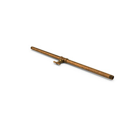 Horizontal Brass Pipe with Central Valve Isolated on Transparent Background