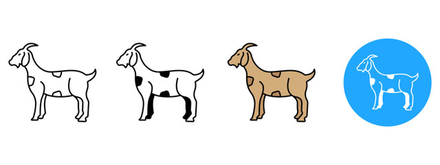 Fototapeta premium Mountain Goat Head Icon Set – Line, Glyph, Flat, and Background Styles