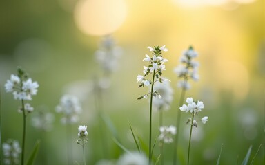 A soft focus captures clusters of wildflowers gently swaying, embodying serenity and the gentle, soothing rhythms of nature's calming, effortless beauty. High quality