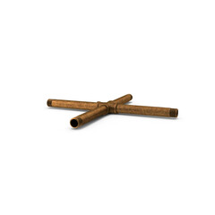 Rustic Brass Pipe Structure with T-Joint Connector Isolated on Transparent Background