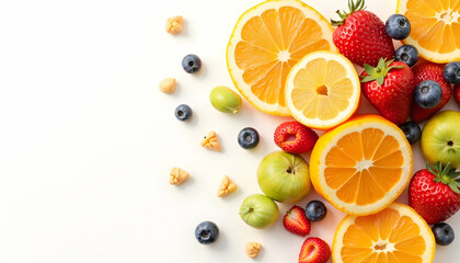 Fresh Fruit Arrangement on White Background for Healthy Eating