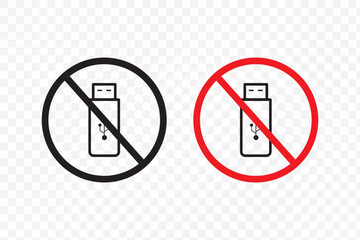 USB prohibition icon. No flash drive. Red circle symbol. Vector illustration.
