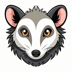 Detailed Opossum Head Illustration on White Background Featuring Fine Line Work and Accurate Anatomical Depiction in a Clean Modern Style