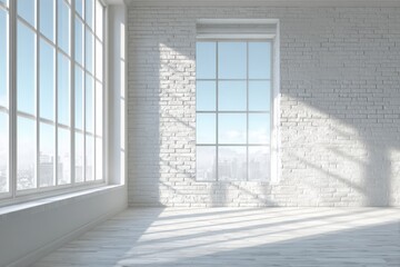 Fototapeta premium Bright loft space with large windows