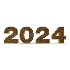 Golden Cube Pixel Style 2024 Numbers Isolated on Transparent Background