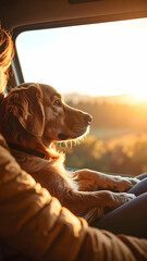 Dog Relaxing by Owner During Soft Morning Light Farewell Moment