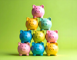Whimsical Piggy Bank Tower Made from Colorful Ceramic Piggy Banks