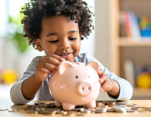 Child Enjoying Playtime with Unique Piggy Bank and Coins