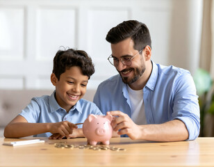 Parent and Child Collaborating on Crafting a Piggy Bank Together