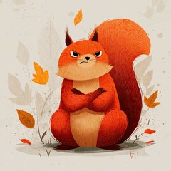 Fototapeta premium Frowning Squirrel Standing with Crossed Arms in Autumnal Environment