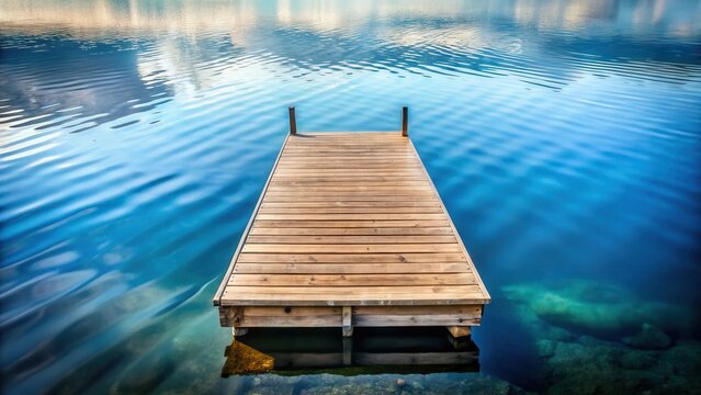 Wooden dock suspended above calm water surface with subtle reflections and ripples