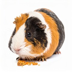 Cute guinea pig eating over white background