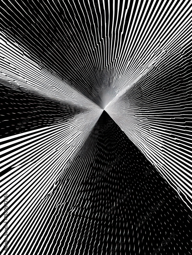 Poster Optical Illusion Art Featuring Bold Black and White Lines Creating Dynamic Depth and Movement in a Visually Engaging Display