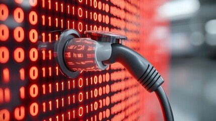 Electric vehicle charging cable plugged into a digital interface