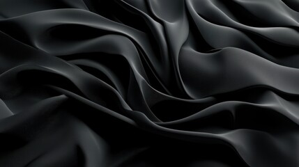 Obraz premium Smooth black fabric with elegant flowing folds and textures, creating a sophisticated, dynamic visual effect with subtle light reflections.