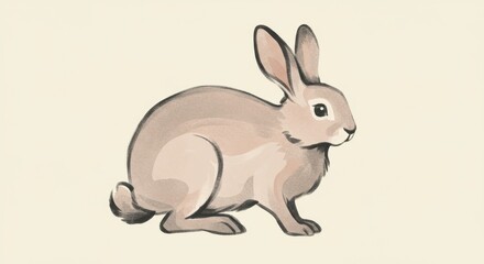 Fototapeta premium Stylized Silhouette of a Crouched Rabbit with Ears Upward