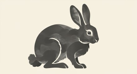 Obraz premium Stylized Silhouette of a Crouched Rabbit with Upward Ears