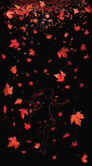  Falling autumn leaves. silhouette illustration