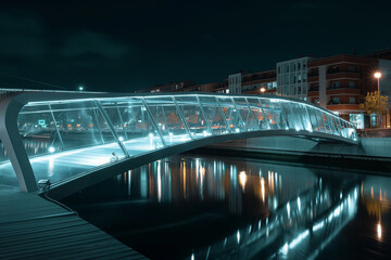 Naklejka premium Futuristic Glass and Steel Pedestrian Bridge