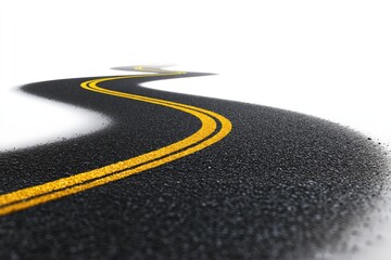 Winding road, two yellow lines, asphalt