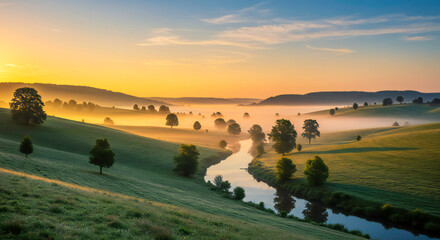 Obraz premium Morning Light Over Calm Hills 