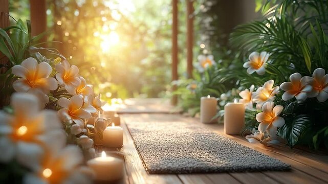 Serene Spa Pathway: Tranquil Garden Oasis at Sunrise