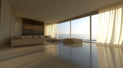 Obraz premium Modern living room with panoramic ocean views.