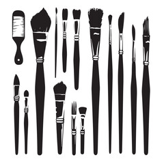 painting instruments Silhouettes isolated on white background