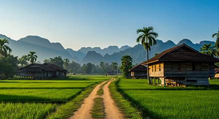 Traditional Village with Wooden Houses