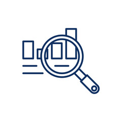 Data Analysis Icon. Editable Stroke Magnifying Glass with Chart in Outline Style