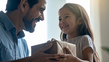 ギフトを手渡す親子 / 喜びあふれる贈り物 / 家族の絆と微笑み