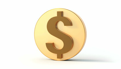 Obraz premium Shiny Golden Coin with Dollar Sign on White Background