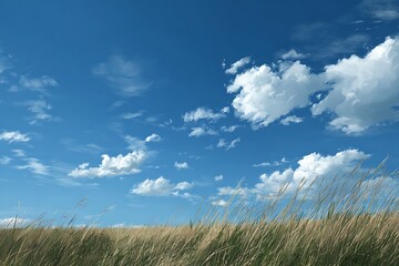 Tranquil green meadow with vibrant summer skies