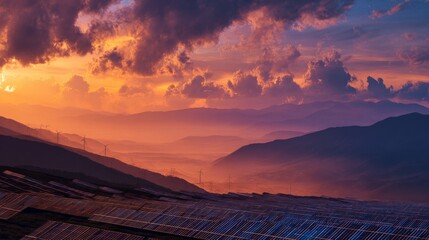 Colorful Sunset Over City Valley With Mountain Background