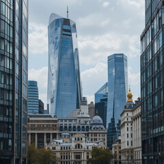 london's architectural contrast: old brick buildings meet modern glass skyscrapers in a vibrant cityscape.

